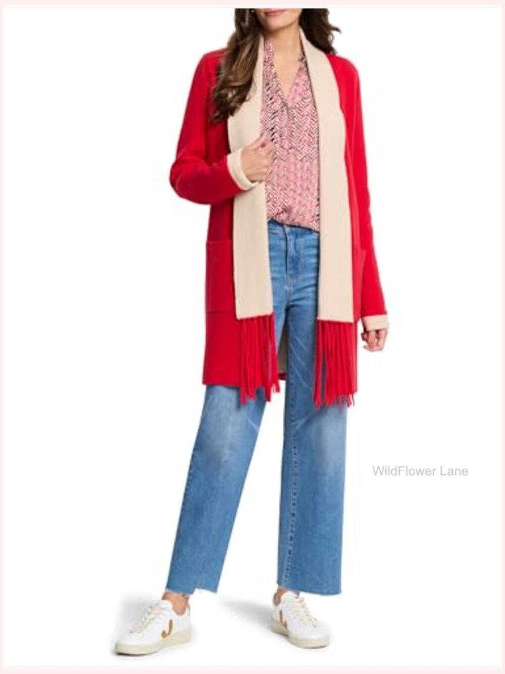 Printed Woven Pullover Blouse Long Sleeve Blouse Top Herringbone - Picture 4 of 5